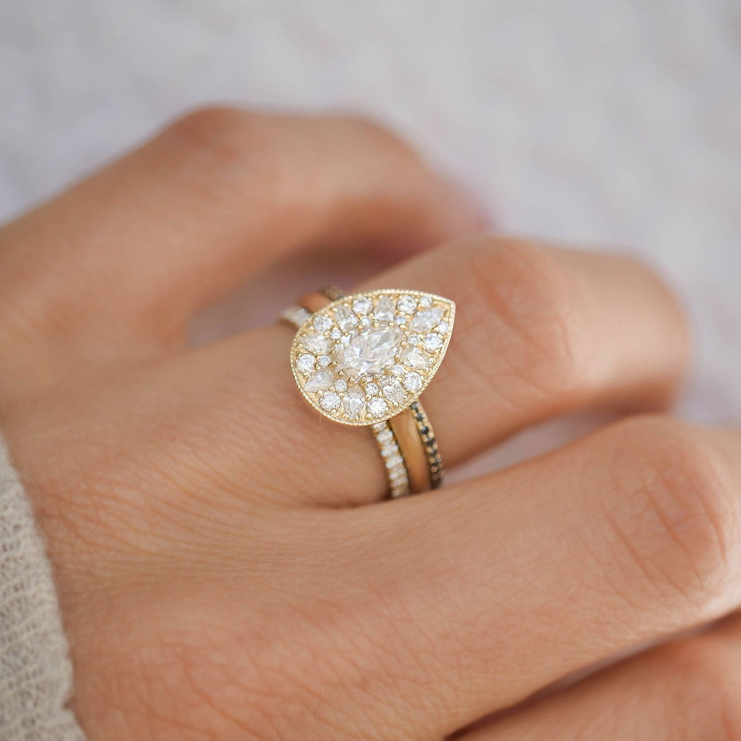 0.57 CT Pear Cut Moissanite Pear Shape Mosaic Engagement Ring