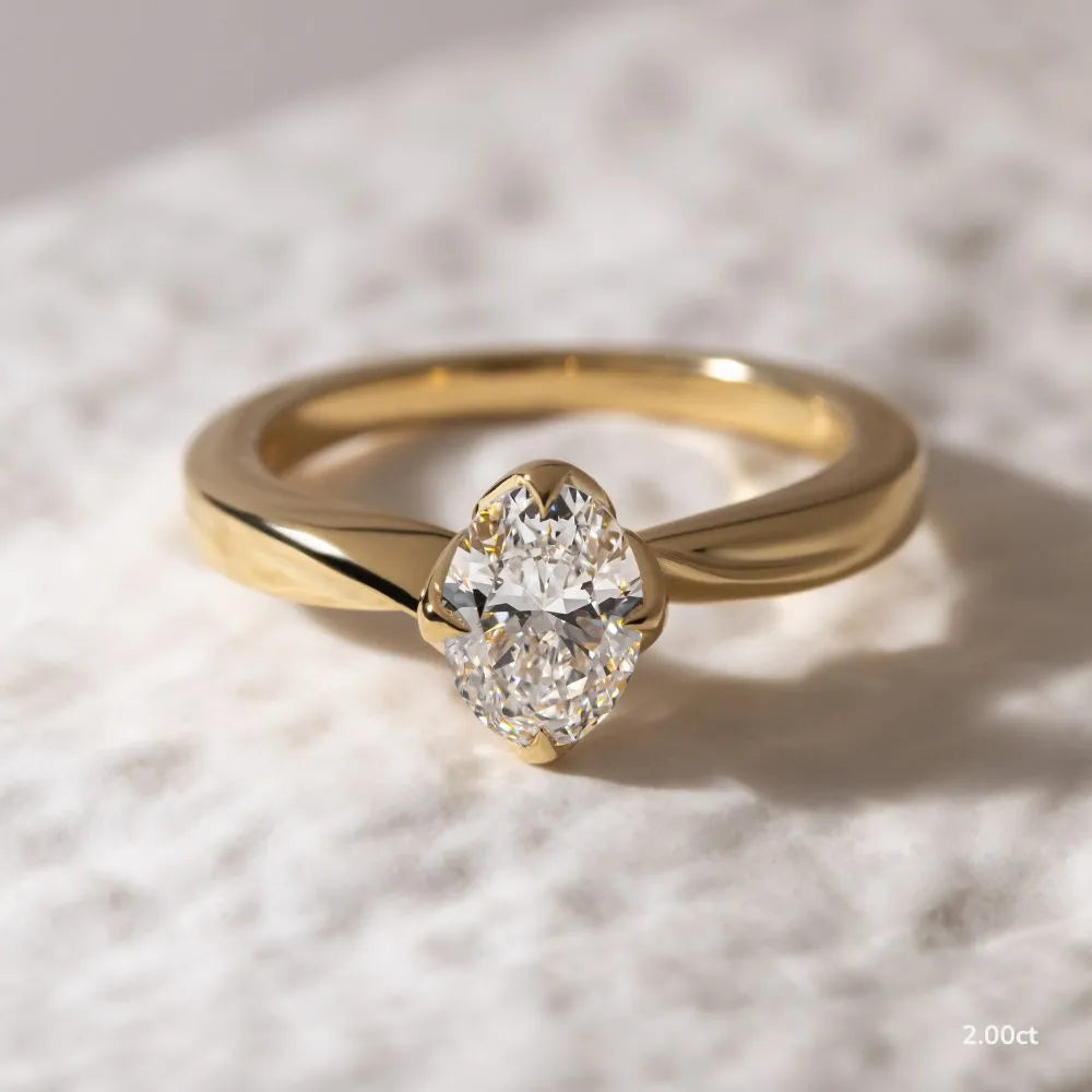 2 CT - 3 CT Oval Cut Solitaire Style Flower Moissanite Engagement Ring