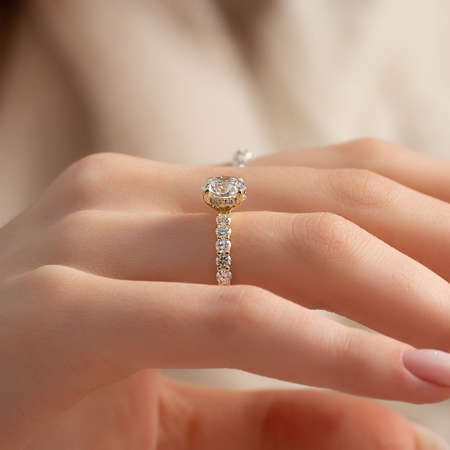 2 CT - 3 CT Round Cut Hidden Halo Pave Set Moissanite Engagement Ring