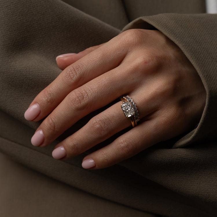 radiant cut gold engagement ring for women | yellow gold emerald rings