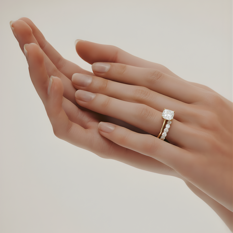 Cushion Gold Engagement ring | cushion yellow gold rings for women