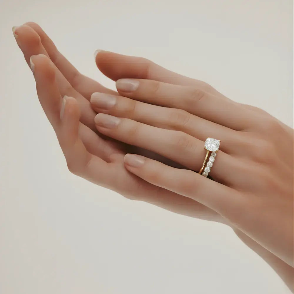 Cushion Gold Engagement ring | cushion yellow gold rings for women