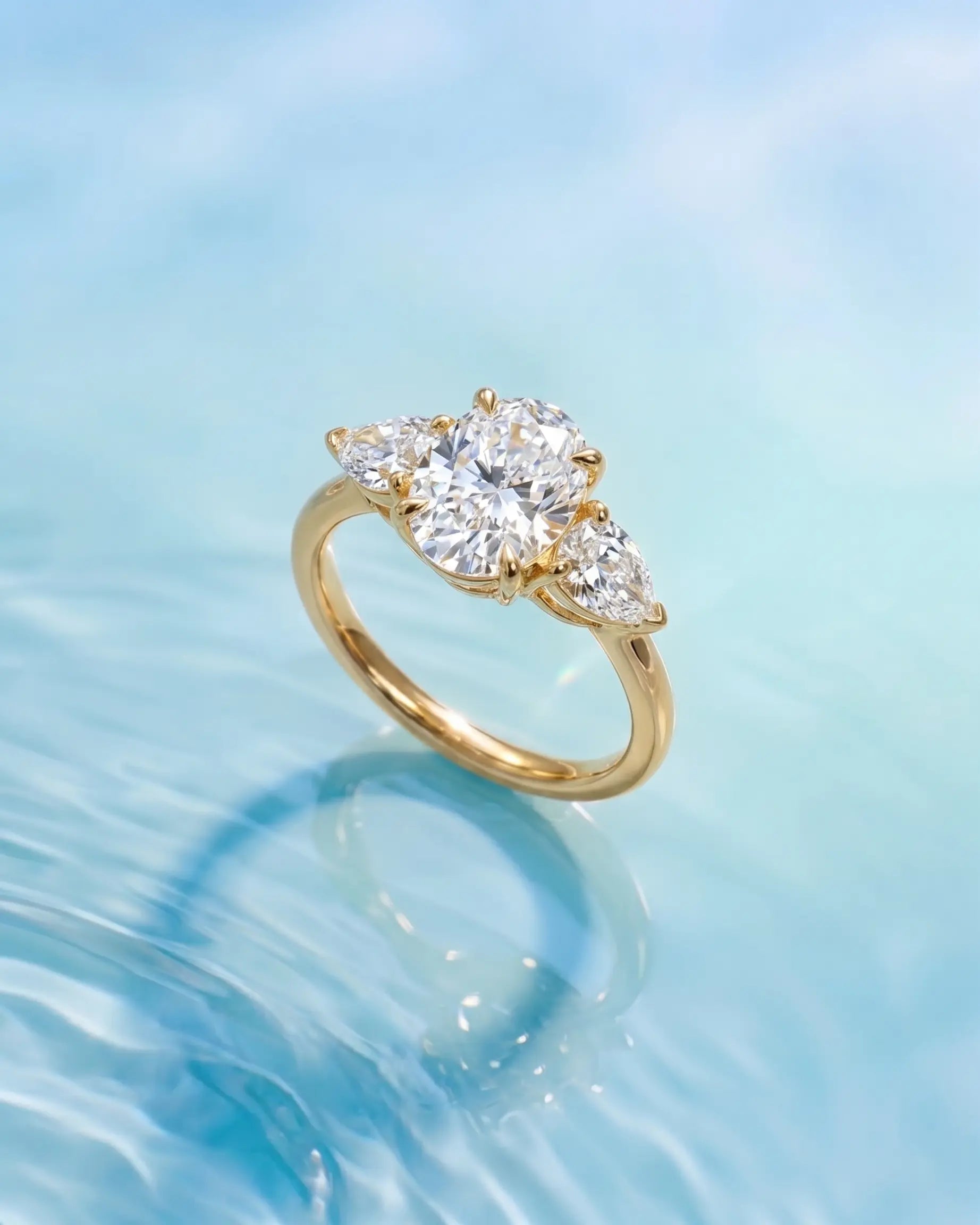three stone lab grown diamond rings yellow gold 