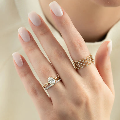 1 CT - 2 CT Oval Cut Twig Style Moissanite Engagement Ring