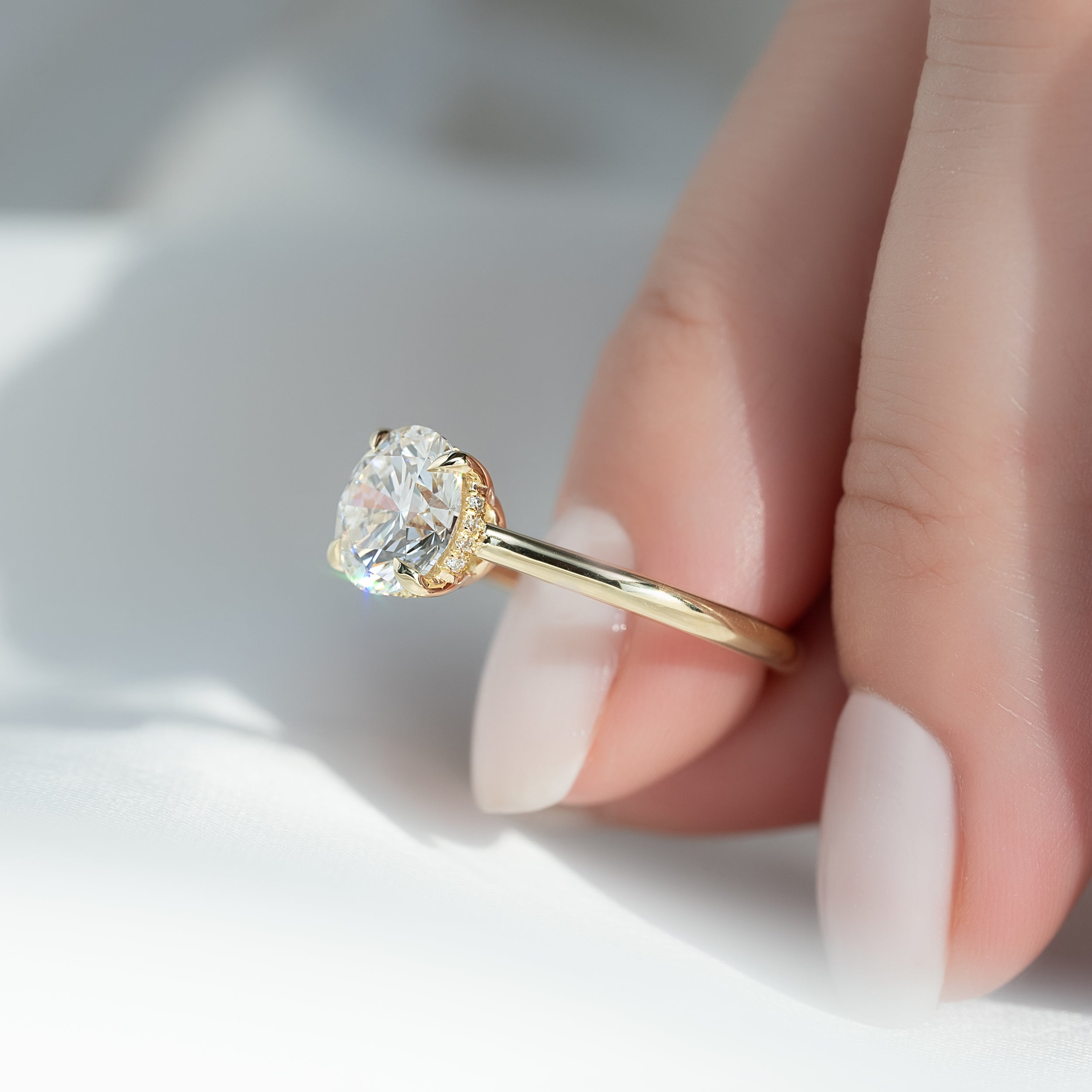 1.5 CT - 2 CT Round Cut Hidden Halo Moissanite Engagement Ring