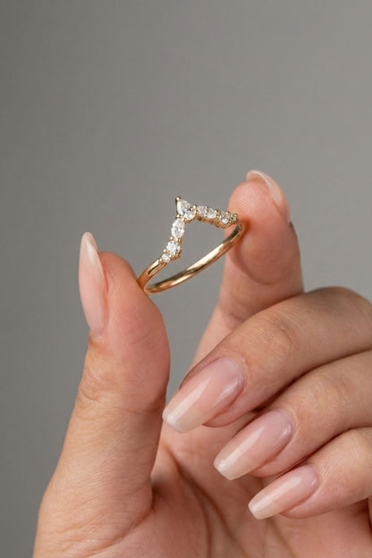 Marquise, Pear & Round CVD Diamond V-Shaped Wedding Band