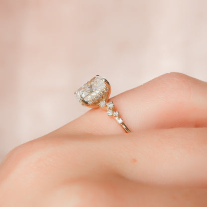 2 CT - 2.5 CT Elongated Cushion Cut Cluster Moissanite Engagement Ring