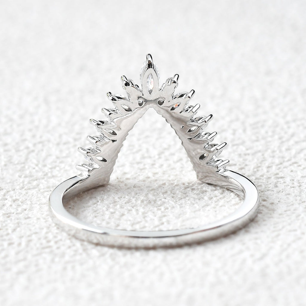0.15 TCW Marquise & Round Moissanite Cluster Curved Wedding Band
