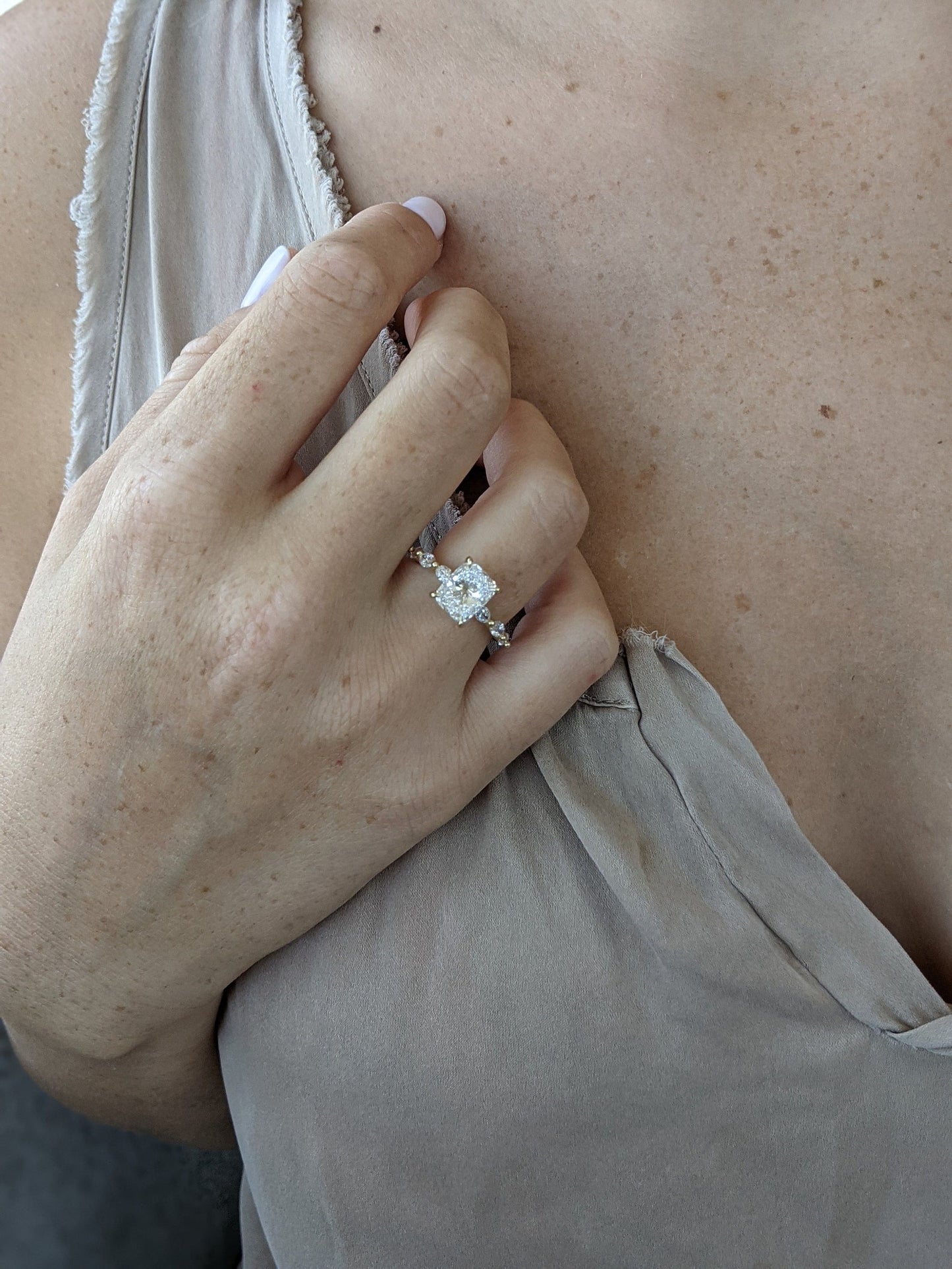 2 CT Elongated Cushion Cut Pave Dainty Style Moissanite Engagement Ring