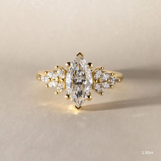 1.5 CT - 2.3 CT Marquise Cut Cluster Moissanite Engagement Ring