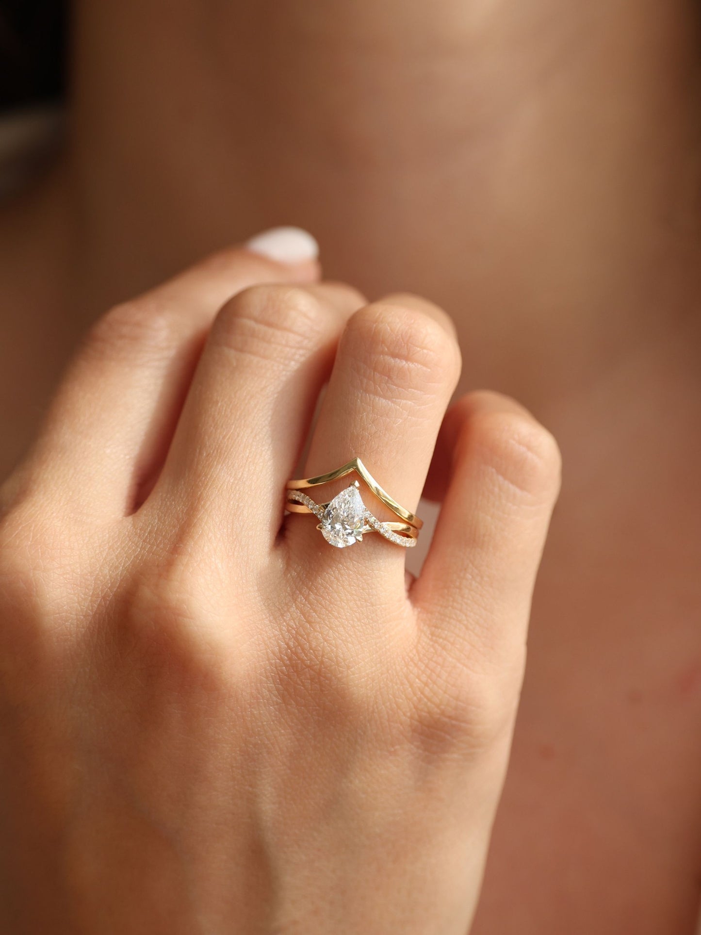 1 CT - 2 CT Pear Cut Lab grown Diamond Twisted Pave Setting Engagement Ring