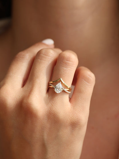 1 CT - 2 CT Pear Cut Lab grown Diamond Twisted Pave Setting Engagement Ring