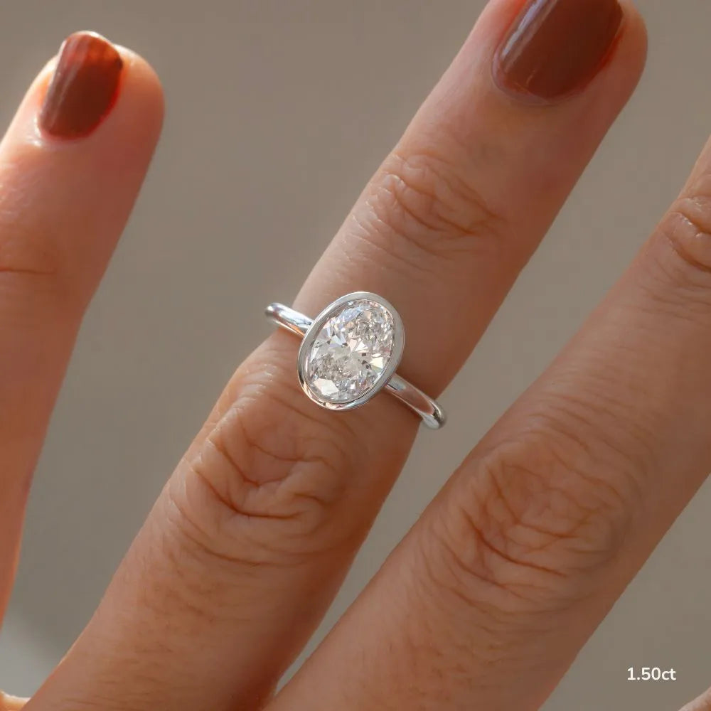 1.5 CT - 2.5 CT Oval Cut Solitaire Bezel Moissanite Engagement Ring