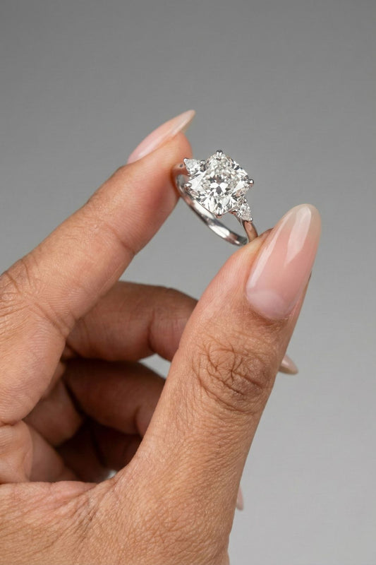 Cushion Cut Three Stone Moissanite Engagement Ring