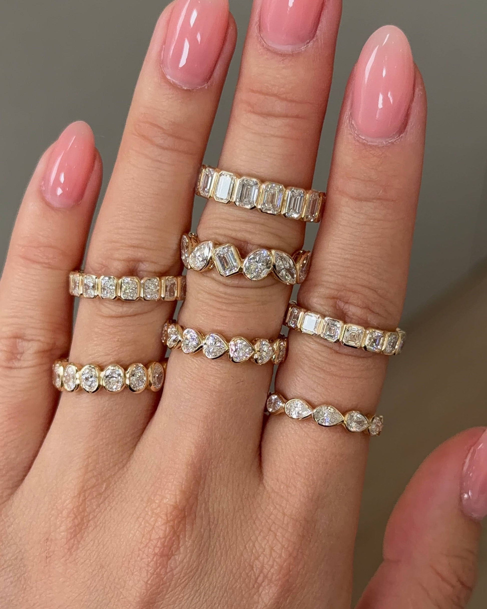 1.7 TCW Heart CVD Diamond Half Eternity with Bezel Wedding Band