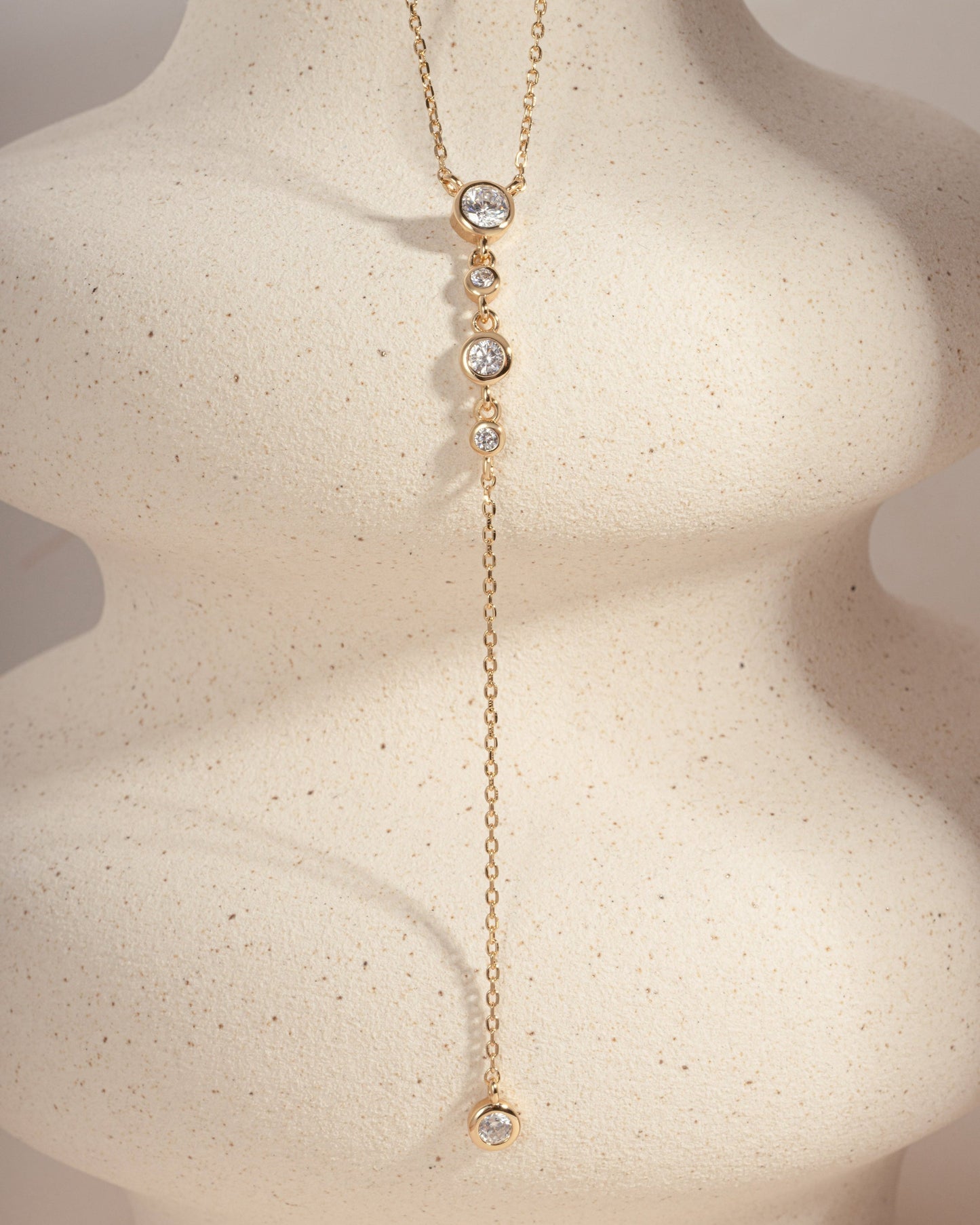 0.3 CT Round Moissanite Diamond Bezel Lariat Necklace