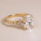 1.3 CT - 2.5 CT Oval Cut Cluster With Chevron Style Band Moissanite Engagement Ring