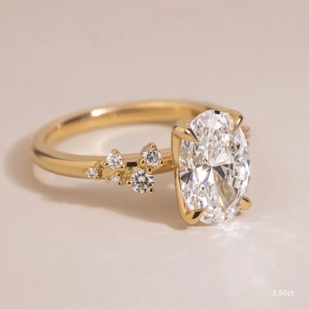 1.3 CT - 2.5 CT Oval Cut Cluster With Chevron Style Band Moissanite Engagement Ring