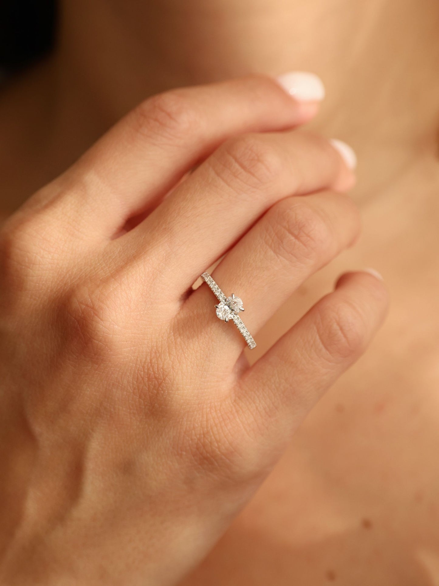 0.5 CT - 2.5 CT Oval Cut Lab grown Diamond Pave Engagement Ring