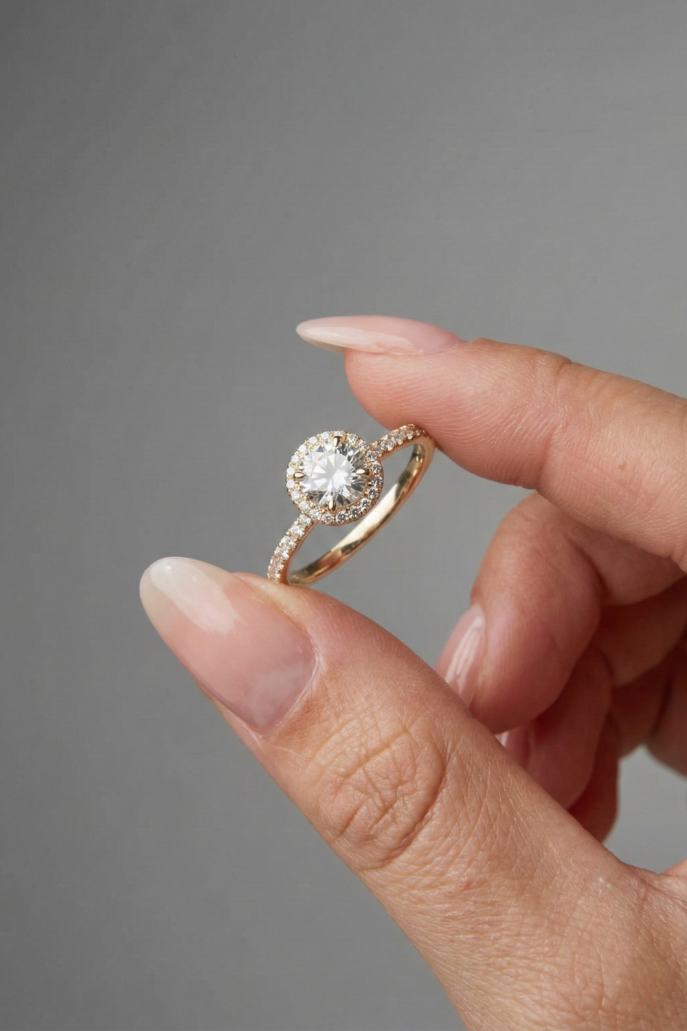 Round Cut Halo & Pave Moissanite Engagement Ring