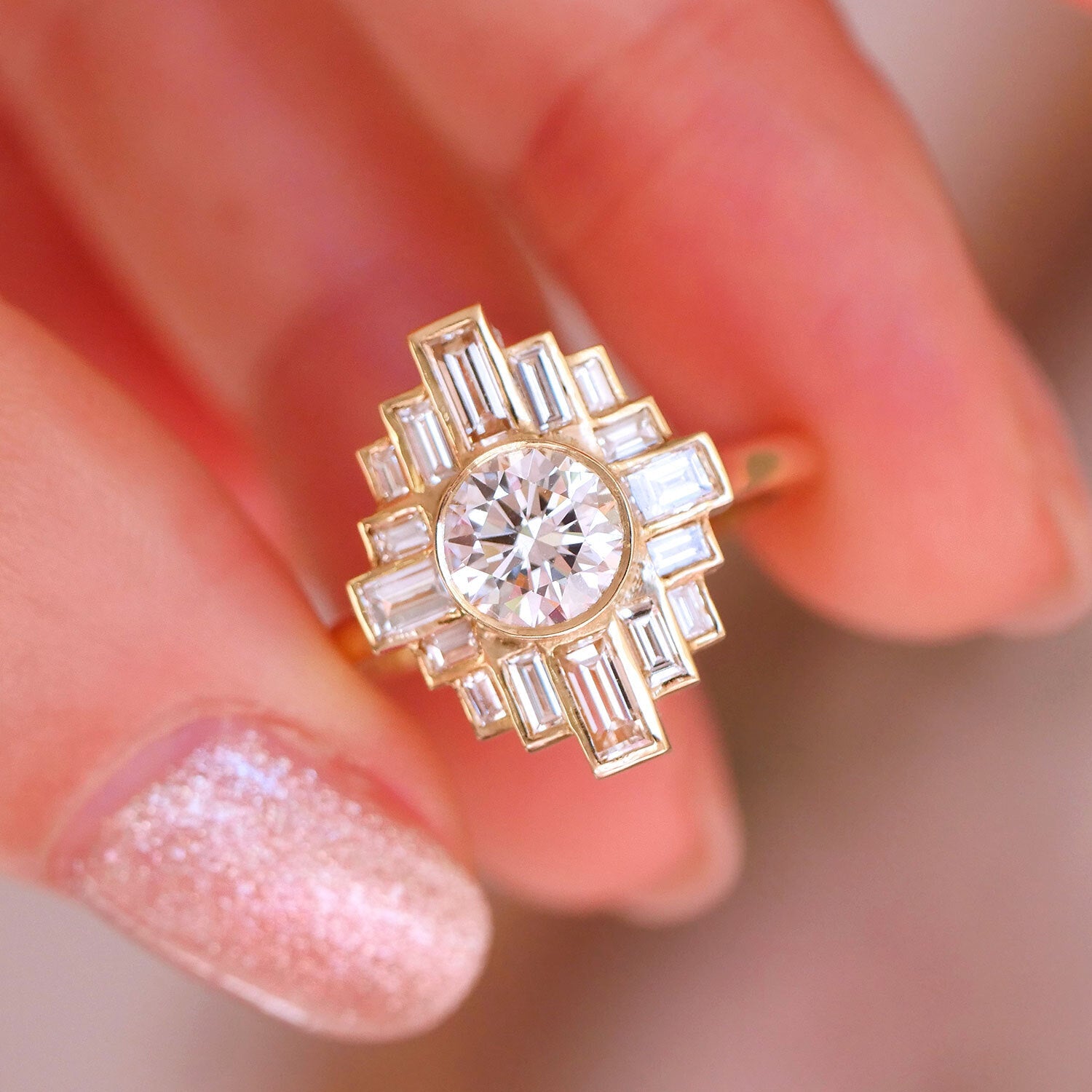 0.8 CT Round Cut Moissanite Rockefeller Mosaic Engagement Ring