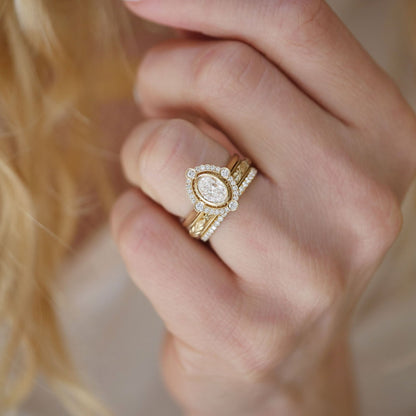 0.7 CT Oval Cut Moissanite Art Deco Mosaic Engagement Ring