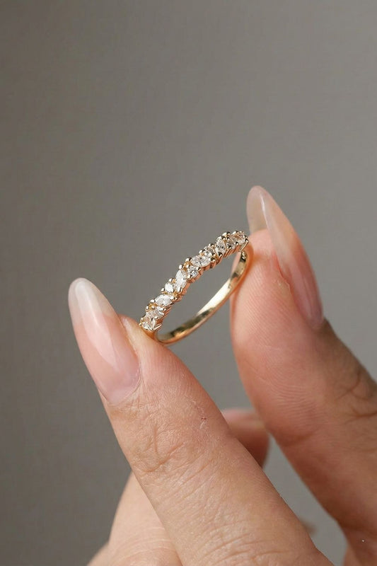 Marquise Moissanite Cluster Pave Wedding Band