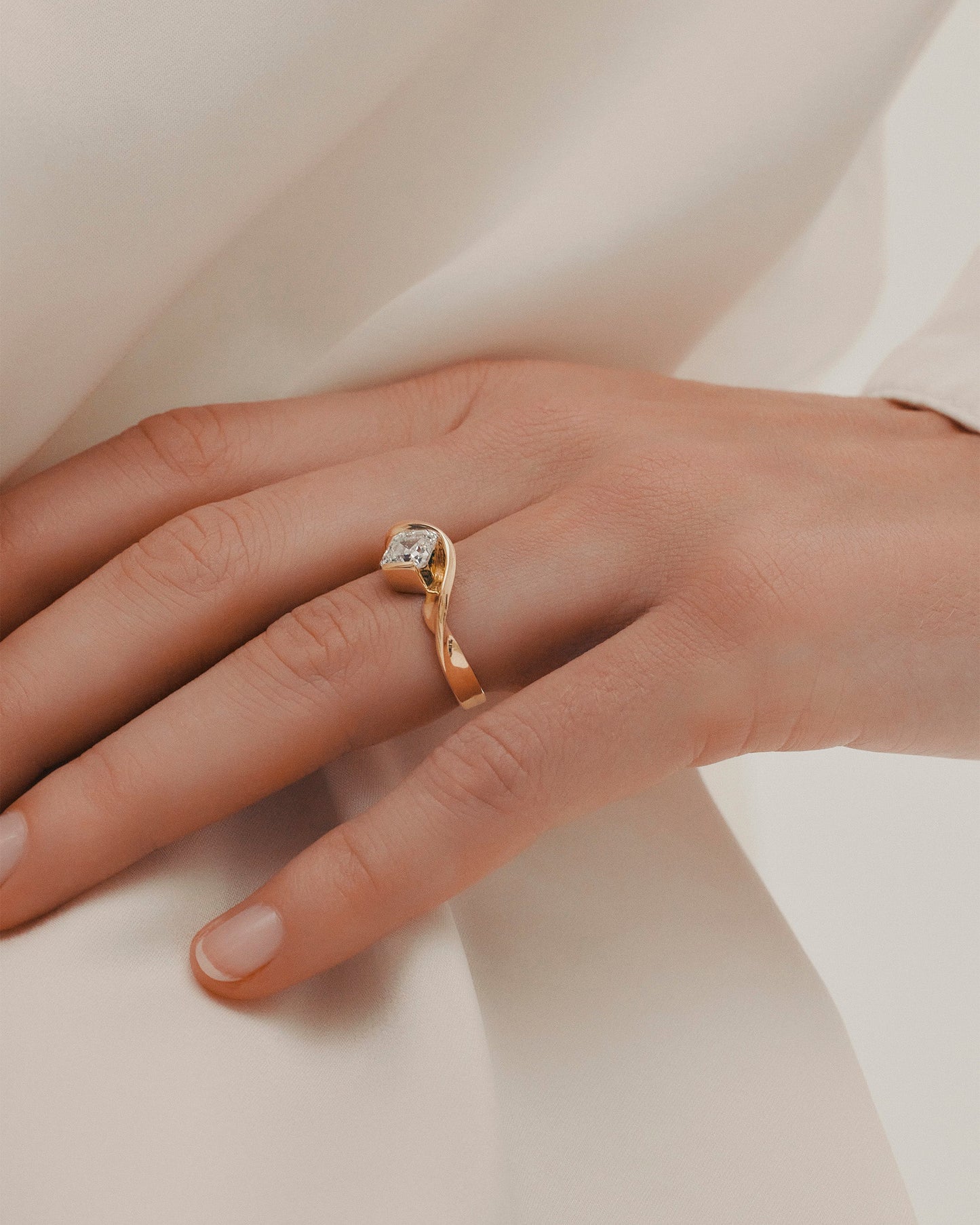 1.53 CT Asscher Cut Lab grown Diamond Sculptural Band Solitaire Engagement Ring