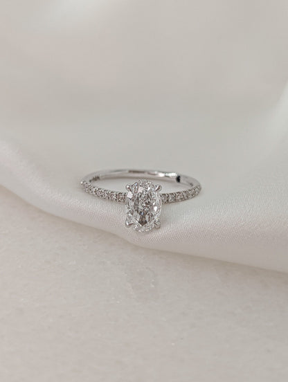 1 CT Oval Cut Hidden Halo Pave Moissanite Engagement Ring