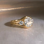 1.3 CT - 3 CT Round Cut Semi Bezel Three Stone Moissanite Engagement Ring