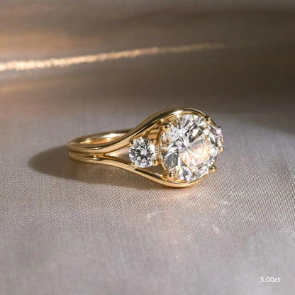 1.3 CT - 3 CT Round Cut Semi Bezel Three Stone Moissanite Engagement Ring