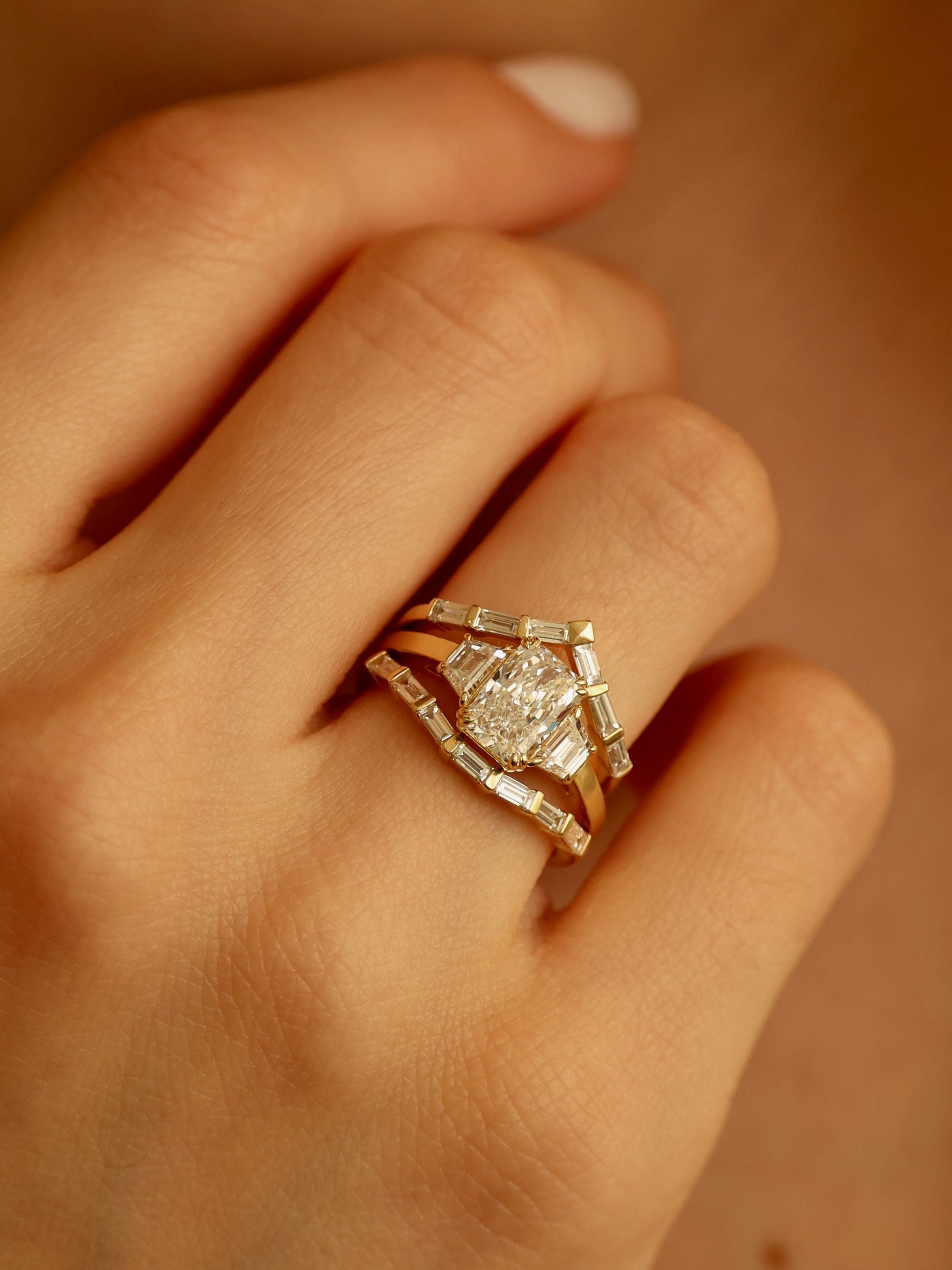 1.5 CT - 3.5 CT Radiant Cut Lab grown Diamond Three Stone Engagement Ring