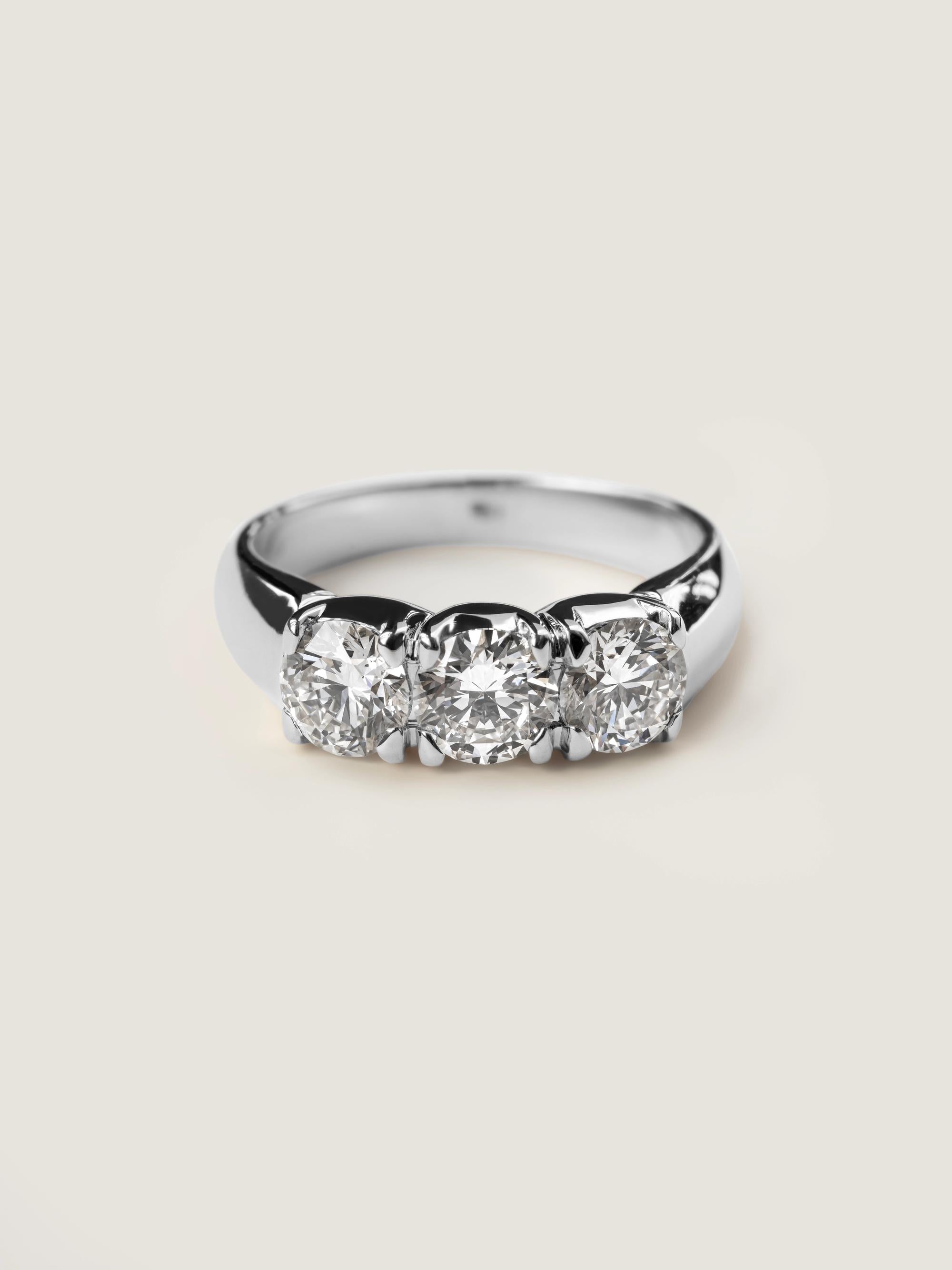 1.5 TCW  Round Cut Lab grown Diamond Three Stone Engagement Ring