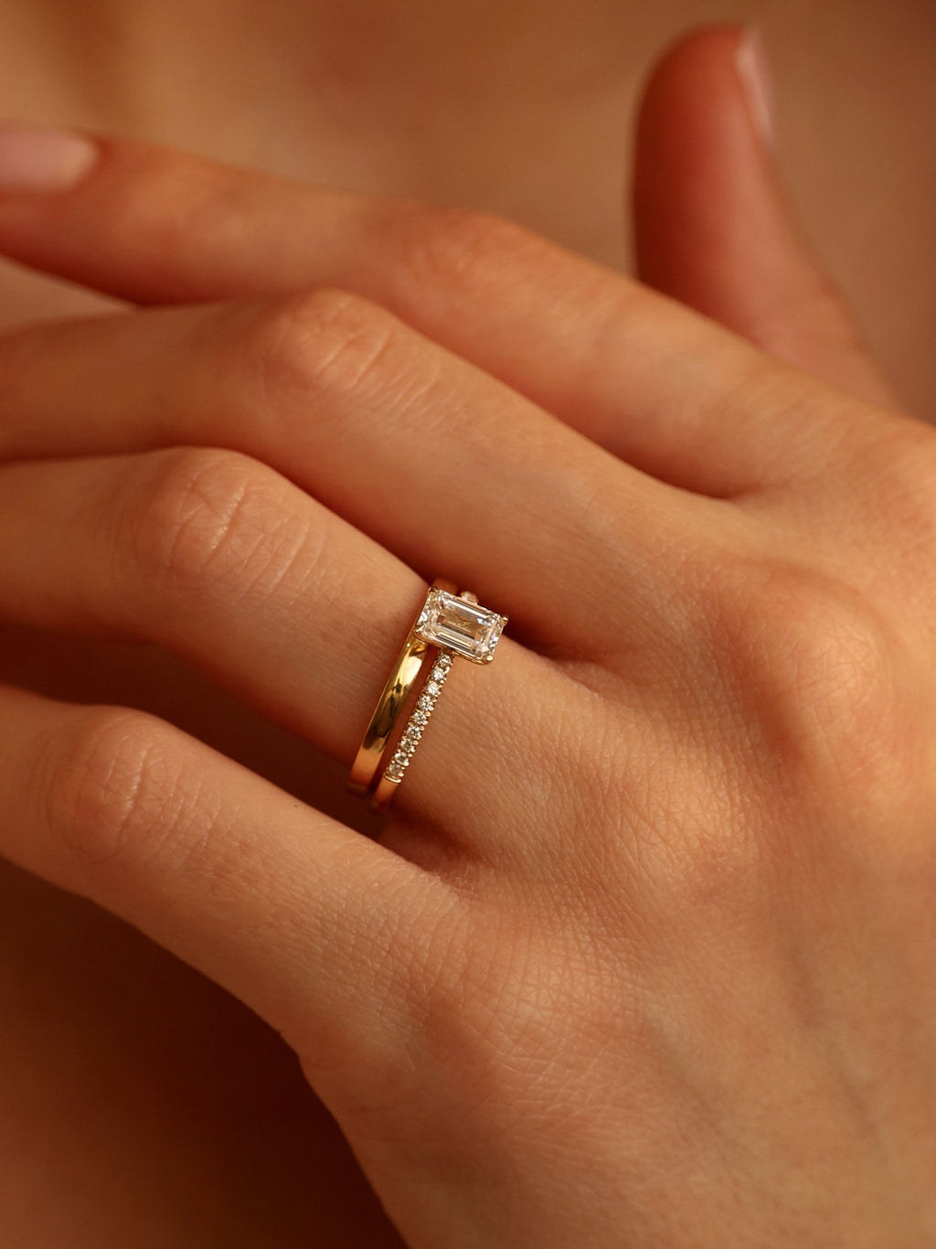 0.9 CT - 2.9 CT Emerald Cut Lab grown Diamond Pave Engagement Ring