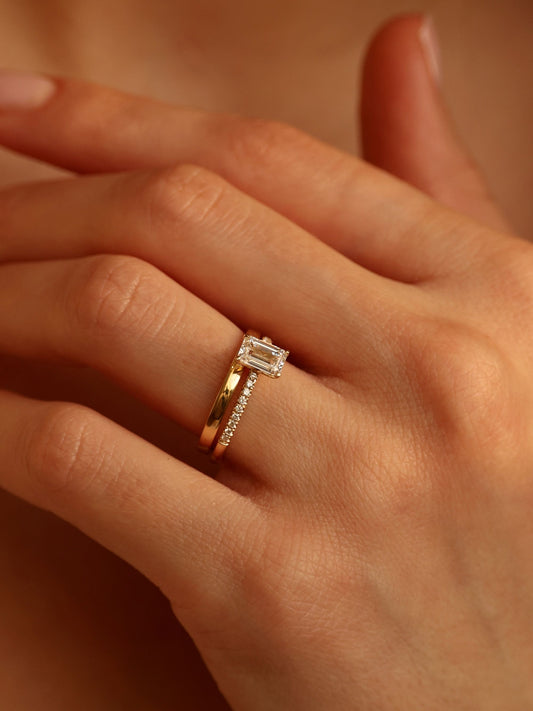 0.9 CT - 2.9 CT Emerald Cut Lab grown Diamond Pave Engagement Ring