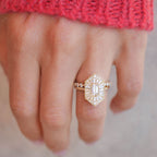 0.56 CT Emerald Cut Moissanite Hexagon Shape Mosaic Engagement Ring