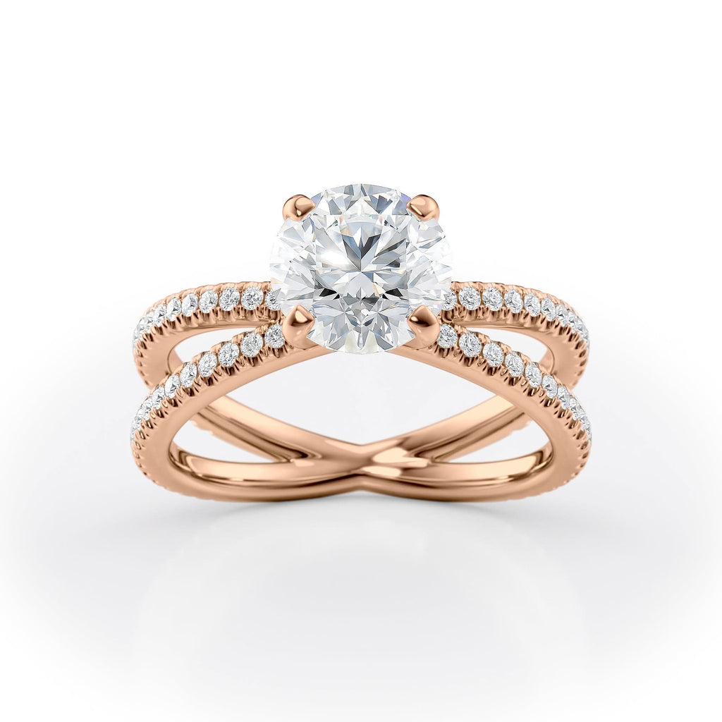 1.5 CT Round Cut Criss-Cross Pave Moissanite Engagement Ring