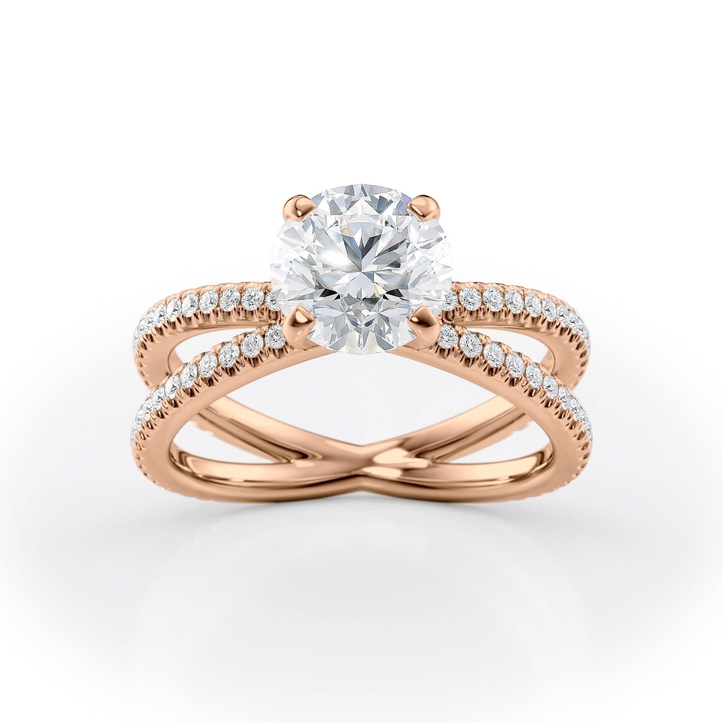 1.5 CT Round Cut Criss-Cross Pave Moissanite Engagement Ring