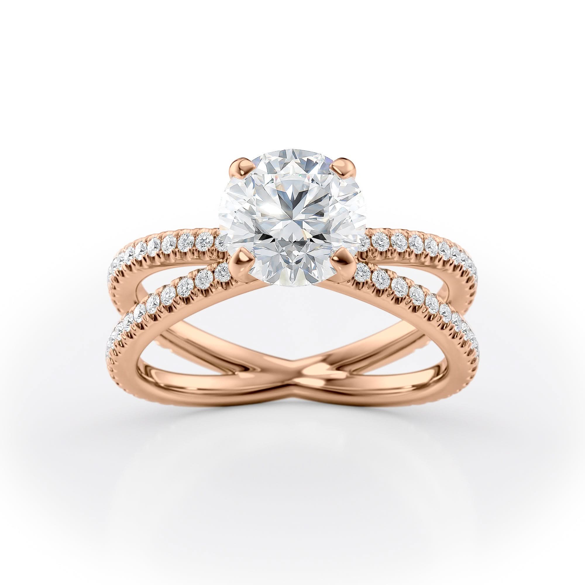 1.5 CT Round Cut Criss-Cross Pave Moissanite Engagement Ring