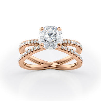 1.5 CT Round Cut Criss-Cross Pave Moissanite Engagement Ring
