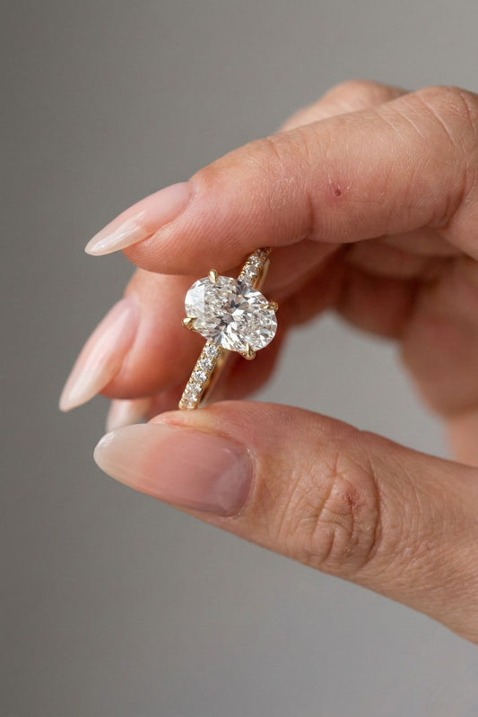 Oval Cut Pave Moissanite Engagement Ring