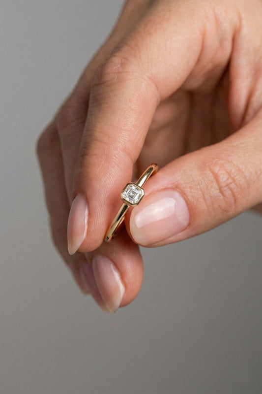 0.15 CT - 2.15 CT Asscher Cut Lab grown Diamond Solitaire Bezel Setting Engagement Ring