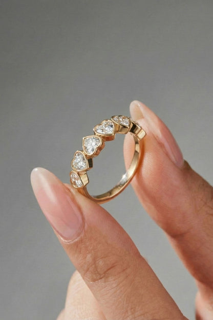 Heart CVD Diamond Bezel Set Half Eternity Wedding Band