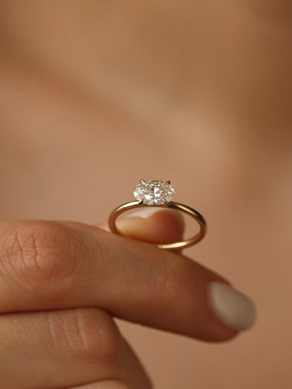 1 CT - 3 CT East-West Oval Cut Lab grown Diamond Solitaire Engagement Ring