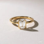 1.2 CT - 1.5 CT Emerald Cut Half Bezel Solitaire Moissanite Engagement Ring
