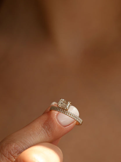 1 CT - 3 CT East-West Emerald Cut Lab grown Diamond Double Band Pave Engagement Ring