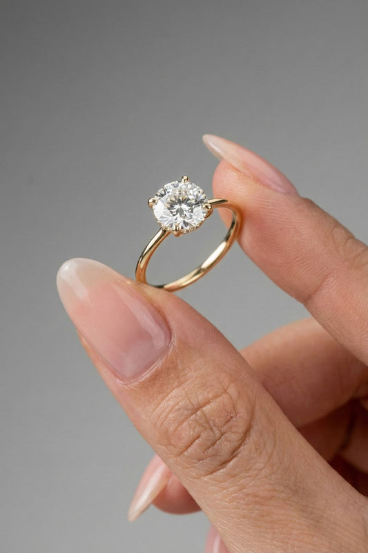 Round Cut Hidden Halo Moissanite Engagement Ring