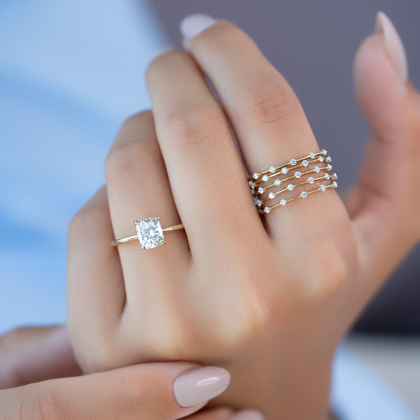 2.5 CT Elongated Cushion Solitaire Moissanite Engagement Ring