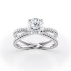 1.5 CT Round Cut Criss-Cross Pave Moissanite Engagement Ring