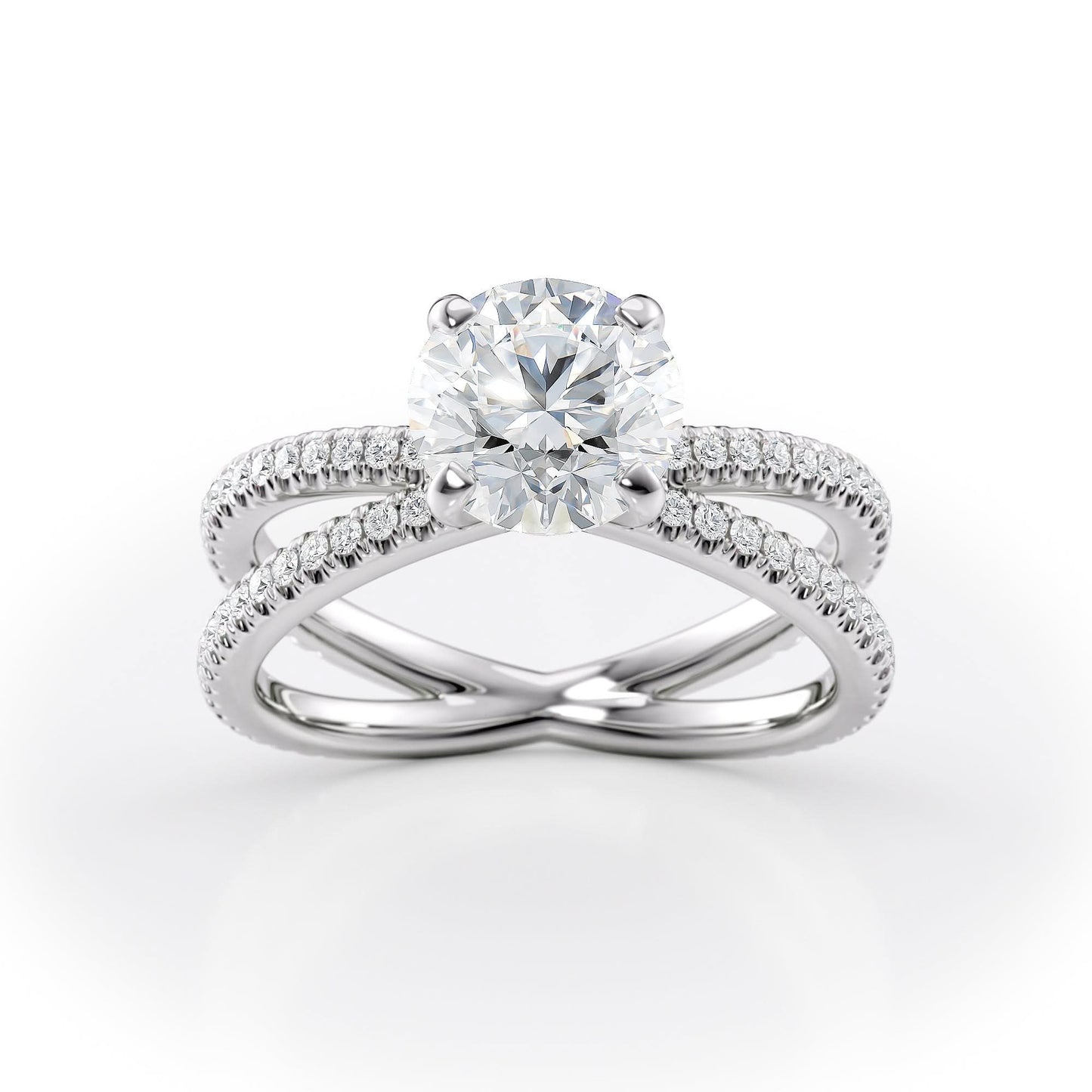 1.5 CT Round Cut Criss-Cross Pave Moissanite Engagement Ring